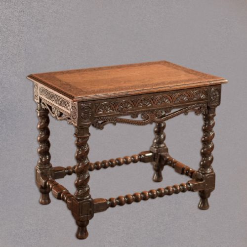 Antique Jacobean Revival Side Table, English Oak Victorian Hall Furniture C.1880