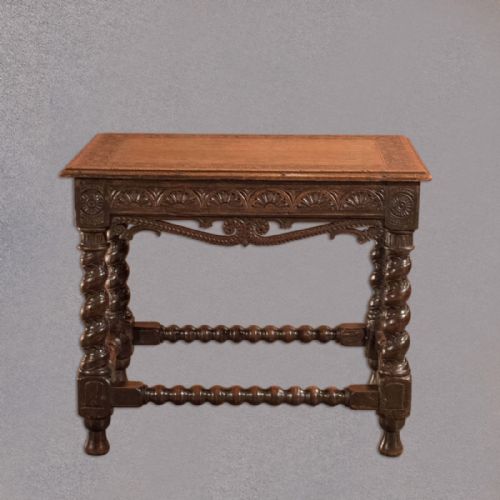 fig 1. Antique Jacobean Revival Side Table, English Oak Victorian Hall Furniture c.1880