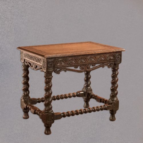 fig 2. Antique Jacobean Revival Side Table, English Oak Victorian Hall Furniture c.1880