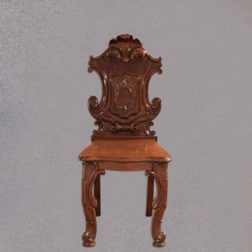 fig 1. Antique Solid Shield Back Hall Chair, Scottish Polished Walnut, Furniture c.1880