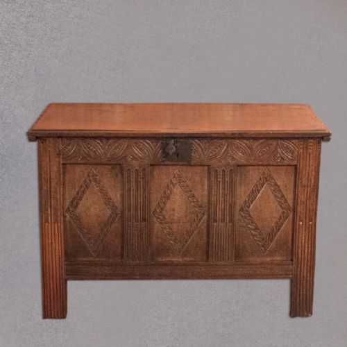 fig 1. 17th Century Oak Panelled Coffer