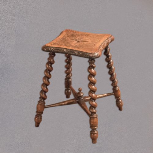 Victorian Turned Oak Stool, C.1880
