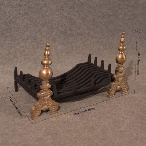 fig 1. Antique Brass & Cast Iron Fire Basket Chimney Hearth Fireplace Iron Grate c1900