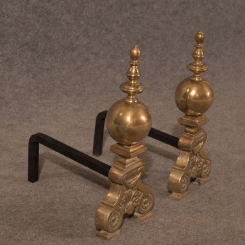 Antique Brass Fire Dogs Andirons Chimney Hearth Fireplace Grate Rests C1900