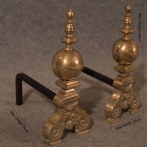 fig 1. Antique Brass Fire Dogs Andirons Chimney Hearth Fireplace Grate Rests c1900
