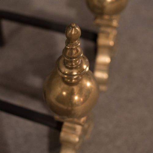 fig 2. Antique Brass Fire Dogs Andirons Chimney Hearth Fireplace Grate Rests c1900