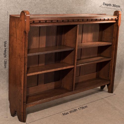 fig 1. Antique Oak Open Bookcase Gothic Church Victorian c1850