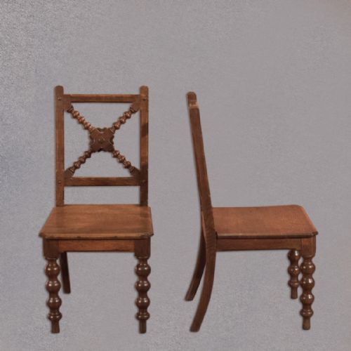 Late Victorian Pair of Oak Hall Chairs