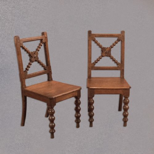 fig 1. Late Victorian Pair of Oak Hall Chairs