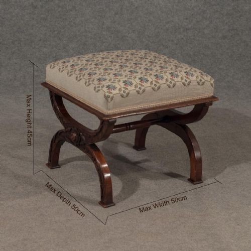 fig 1. Antique Dressing Music Stool Footstool Needlepoint Tapestry Victorian c1870