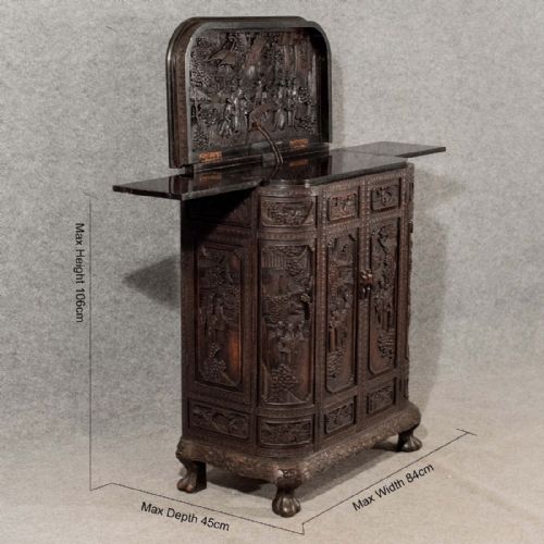 fig 1. Antique Cabinet Chinese Carved Mahogany Oriental Steampunk Drinks Display c1900