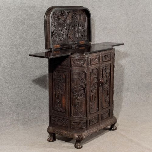 fig 2. Antique Cabinet Chinese Carved Mahogany Oriental Steampunk Drinks Display c1900
