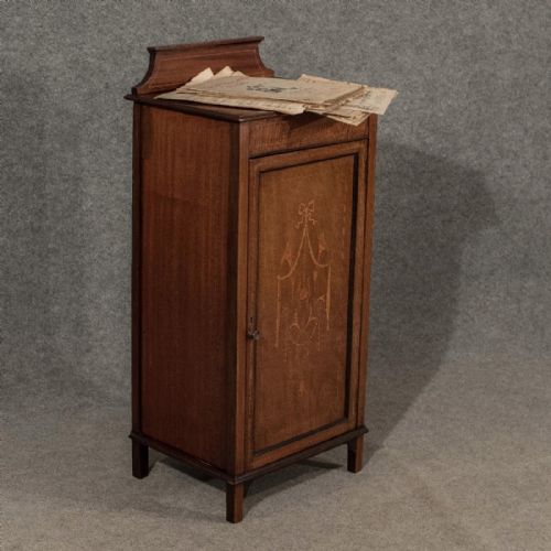 Antique Small Music Cabinet Side Table Bedside Cupboard Edwardian Mahogany C1910