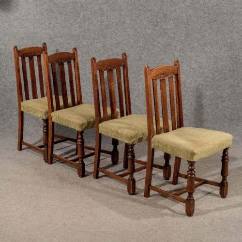 fig 2. Antique Dining or Kitchen Chairs x 4 Comfy Upholstered Seats Edwardian Oak c1910