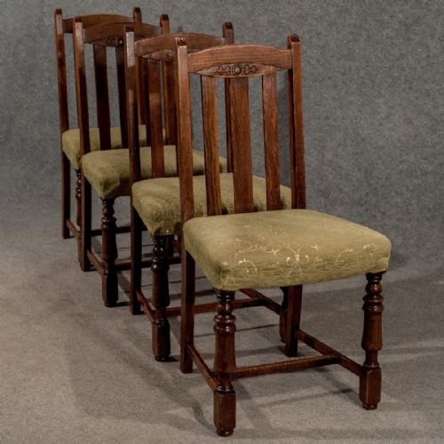 fig 4. Antique Dining or Kitchen Chairs x 4 Comfy Upholstered Seats Edwardian Oak c1910