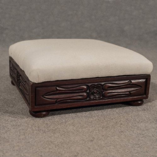 Antique Small Foot Stool Gout Rest Low Seat English Victorian Mahogany C1860