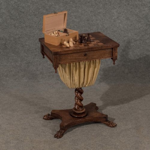Antique Regency Chess Games Sewing Ladies Work Box Fine Rosewood English C1820
