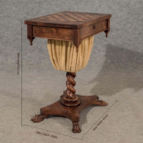 fig 1. Antique Regency Chess Games Sewing Ladies Work Box Fine Rosewood English c1820