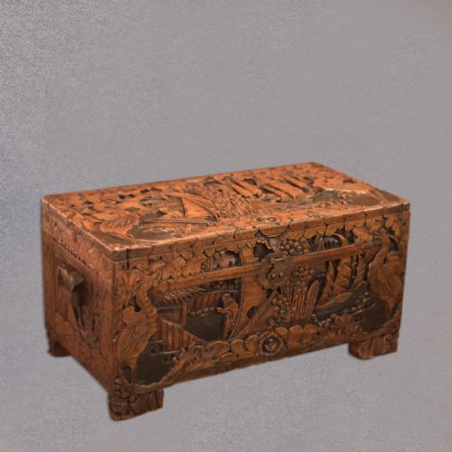 Mid-century Carved Camphor Wood Trunk