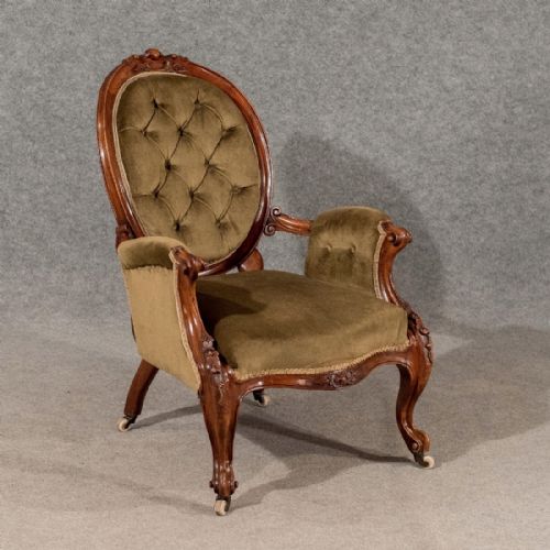 Antique Armchair Salon Easy Chair Quality Walnut Frame English Victorian C1880