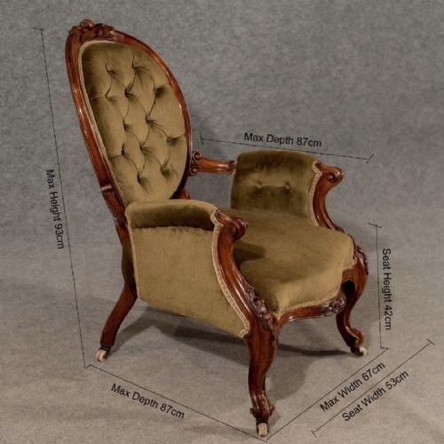 fig 1. Antique Armchair Salon Easy Chair Quality Walnut Frame English Victorian c1880
