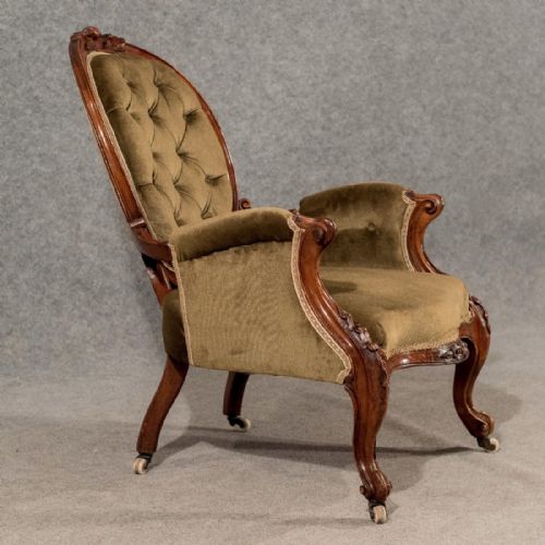 fig 2. Antique Armchair Salon Easy Chair Quality Walnut Frame English Victorian c1880