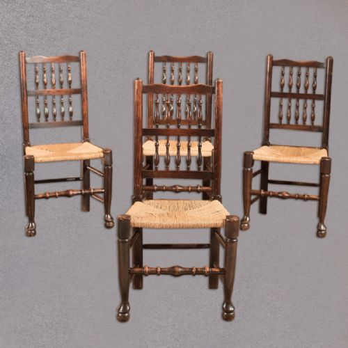 Set of 4 Victorian Spindle Back Chairs, Oak C.1900