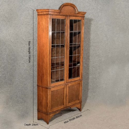 fig 1. Antique Bookcase Display Cabinet Oak English Quality Lead Glass Edwardian c1910