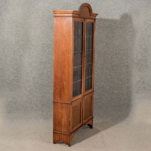 fig 2. Antique Bookcase Display Cabinet Oak English Quality Lead Glass Edwardian c1910