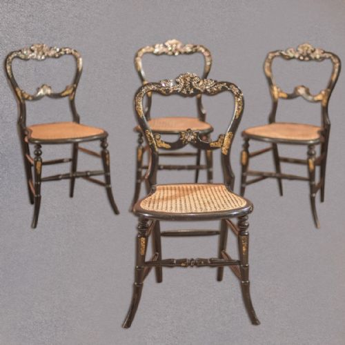 Victorian Set of Four Antique Dining Chairs, Lacquered