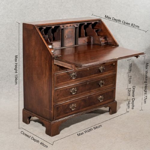 fig 1. Antique Bureau Writing Desk Mahogany Edwardian English Quality Interior c1910