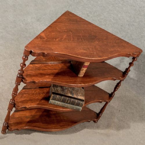 fig 3. Antique Oak Corner Whatnot Bookcase Display Lamp Table English Victorian c1900