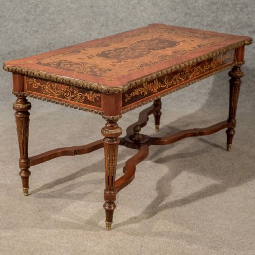Antique Italian Coffee Side Table Gilt Metal & Fine Marquetry 19th Century C1900