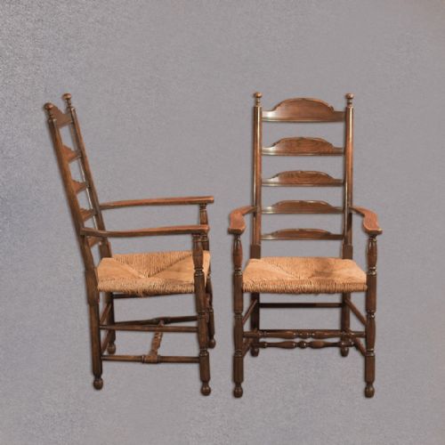 fig 3. Pair of Antique Elbow Chairs, Dining Ladderbacks c.1900
