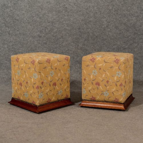 Antique Pair of Fireside Stools Footstools Pouffes Top Quality Upholstery C1900