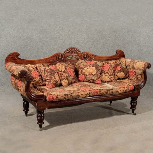 Antique Settee Regency Period Scroll End Sofa Rosewood Brass Inlay English C1820