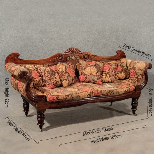 fig 1. Antique Settee Regency Period Scroll End Sofa Rosewood Brass Inlay English c1820