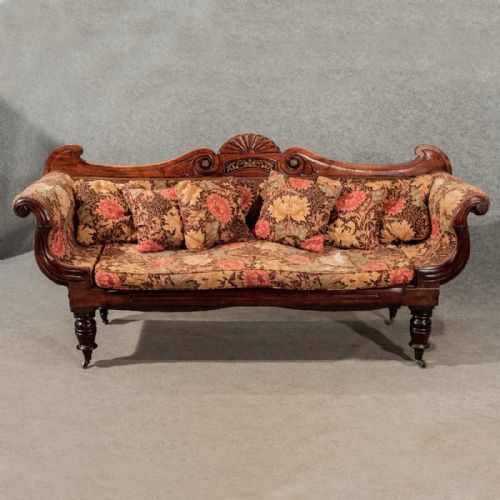 fig 2. Antique Settee Regency Period Scroll End Sofa Rosewood Brass Inlay English c1820