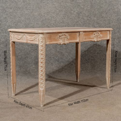 fig 1. Antique French Writing Desk Side Table Twin Drawers Lime Waxed Mahogany c1880