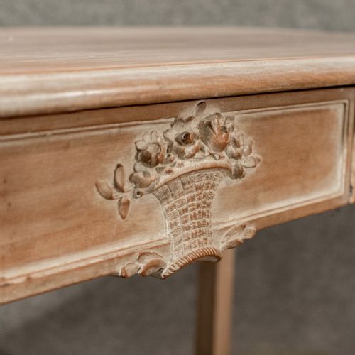 fig 2. Antique French Writing Desk Side Table Twin Drawers Lime Waxed Mahogany c1880