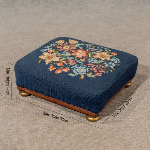 fig 1. Antique Low Footstool Small Stool Foot Gout Needlepoint Tapestry Victorian c1880
