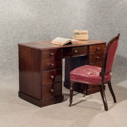 Antique Writing Study Pedestal Desk Leather Top Victorian Mahogany Quality C1890
