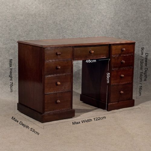 fig 1. Antique Writing Study Pedestal Desk Leather Top Victorian Mahogany Quality c1890