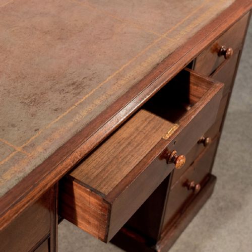 fig 3. Antique Writing Study Pedestal Desk Leather Top Victorian Mahogany Quality c1890