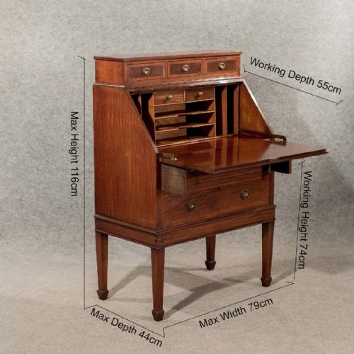 fig 1. Antique Writing Desk Bureau Edwardian Mahogany Quality Bon Heur Du Jour c1910