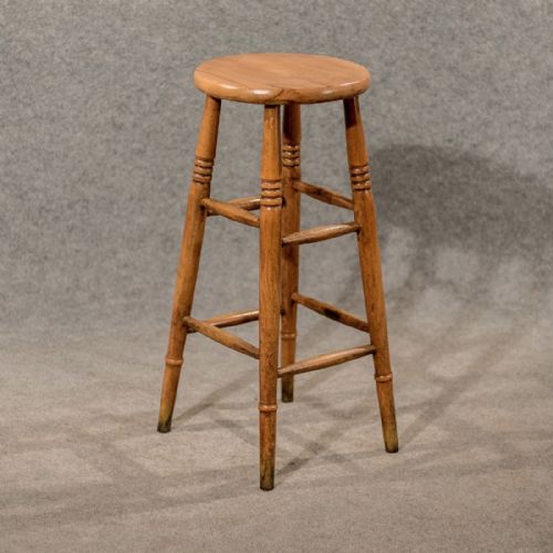 Antique Tall Bar Machinist Laboratory Stool in Beech Vintage Edwardian C1910