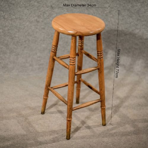 fig 1. Antique Tall Bar Machinist Laboratory Stool in Beech Vintage Edwardian c1910