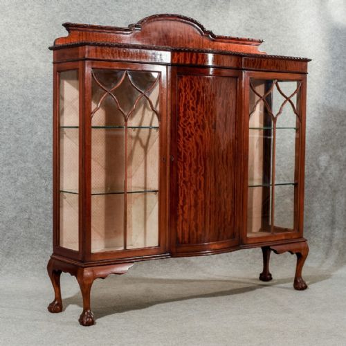Antique Display Case China Cabinet Quality Bow Front Victorian Mahogany C1900