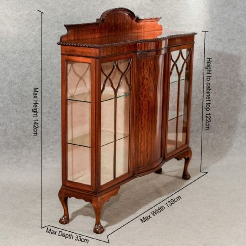 fig 1. Antique Display Case China Cabinet Quality Bow Front Victorian Mahogany c1900