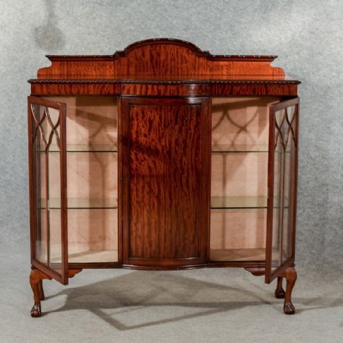 fig 2. Antique Display Case China Cabinet Quality Bow Front Victorian Mahogany c1900